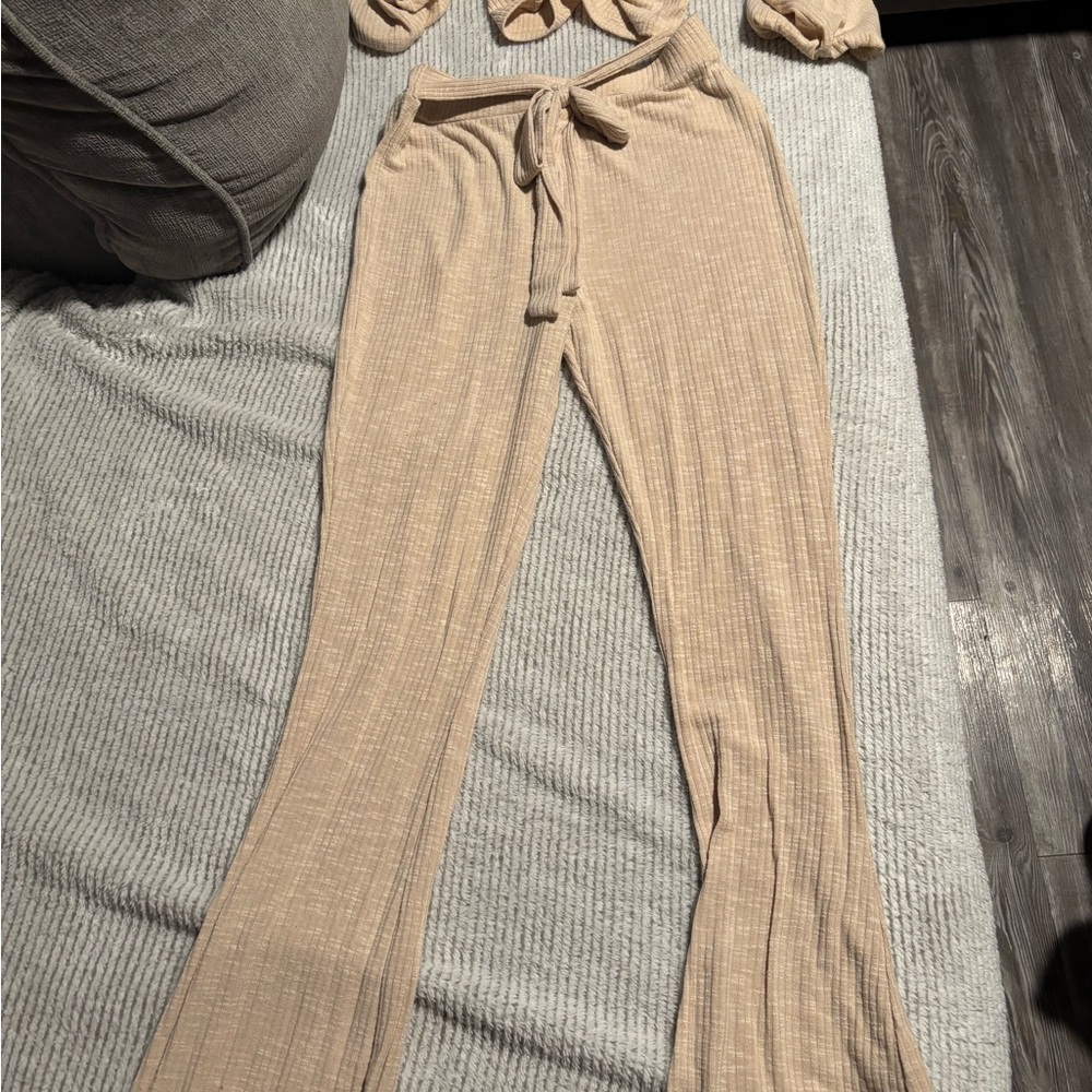 Tan Ribbed Knit Pants